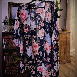 Emory Park Floral Sheer Kimono in Pink and Blue